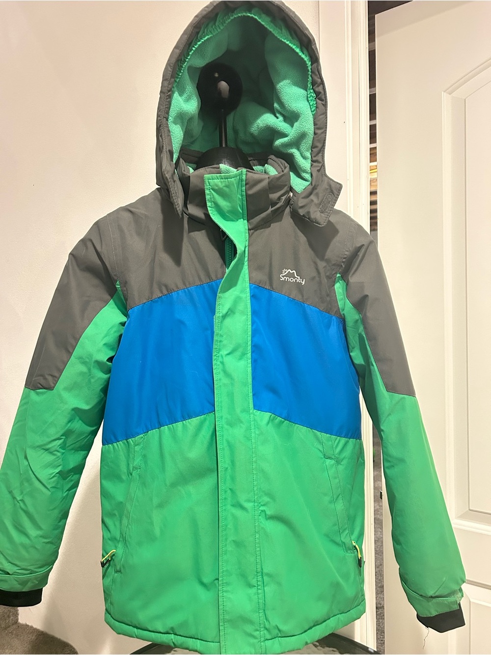 Kids Green & Blue Waterproof Hooded Winter Jacket